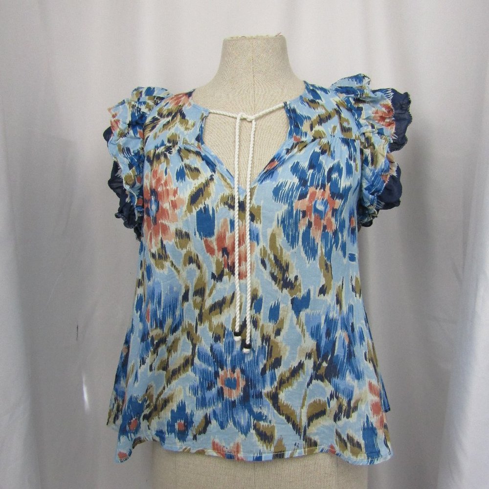 House of Harlow 1960 Zoey Blue Ruffle Top Blouse Tank Small